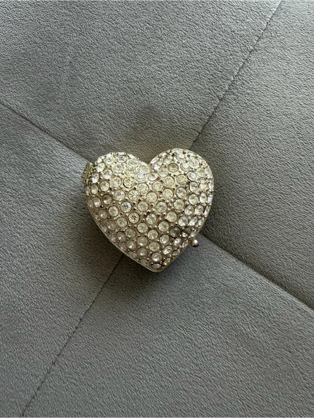 Vintage Crystal Heart Trinket Box - Silver Sparkle